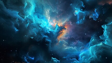 Fototapeta na wymiar Picture shows a blue nebula in space, vibrant coloration