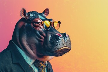Stylish portrait of dressed up anthropomorphic animal themes, Funny pop art illustration - obrazy, fototapety, plakaty