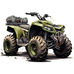 Fototapeta premium Jungle Rider: Green and Black Electric Mini Quad with Gear Storage
