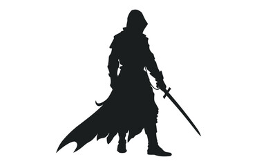 Knight with Sword black Silhouette Clip art, Knight Warrior Silhouette Vector art