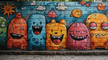 Graffiti Wall with Colorful Characters