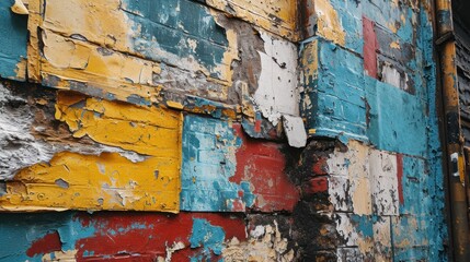 Naklejka premium Urban Wall Covered in Layered Colorful Torn Posters