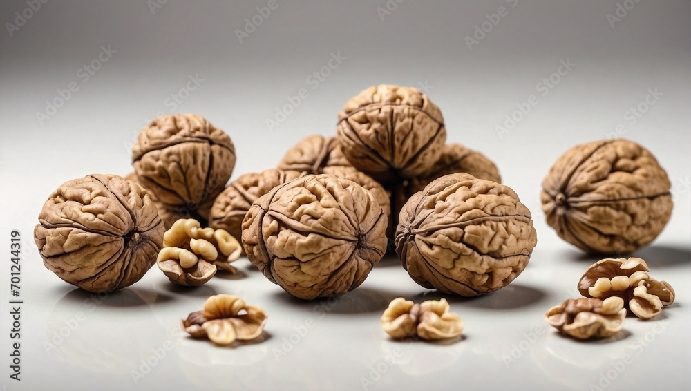 Wall mural a handful of shelled walnuts against a white background. generative ai - Wall murals