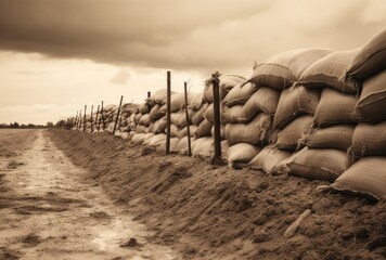 Sandbags in the trenches of World War - obrazy, fototapety, plakaty