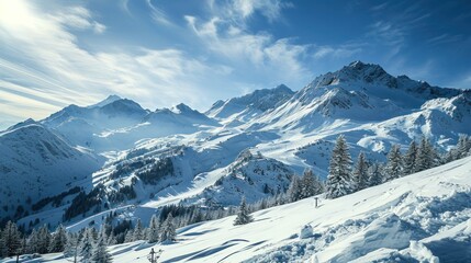 Ski Resort with Snow-Covered Mountains