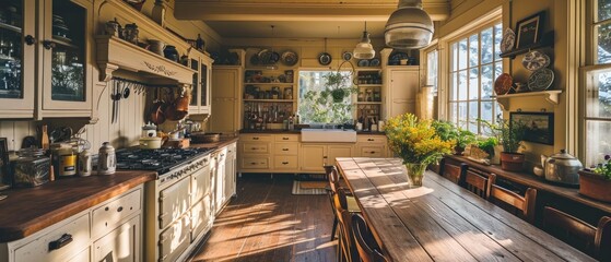Obraz na płótnie Canvas Country Kitchen with Freestanding Hutch