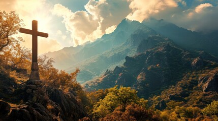 Rustic Cross Mountain Backdrop