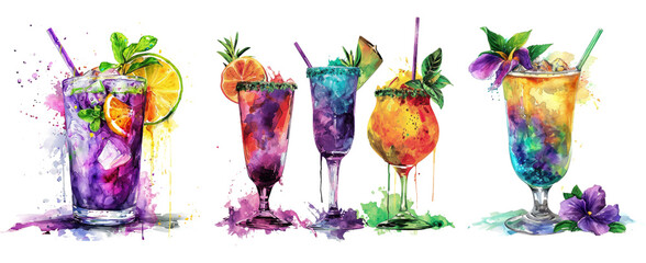 Watercolor Mardi Gras Drinks  - obrazy, fototapety, plakaty