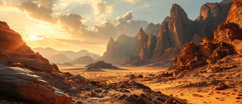 Rocky Mountains in Al Ula Desert at Sunset
