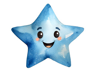 Watercolor funny blue star isolated.