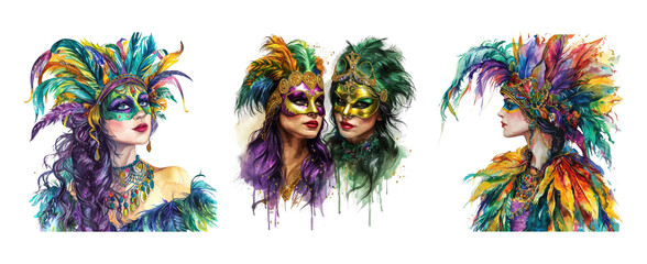 Watercolor Mardi Gras Girl. carnival mask - obrazy, fototapety, plakaty