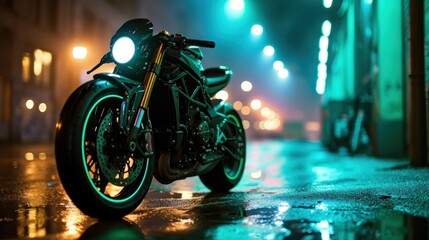 Fast Motorcycle Wheel with Green Neon Light