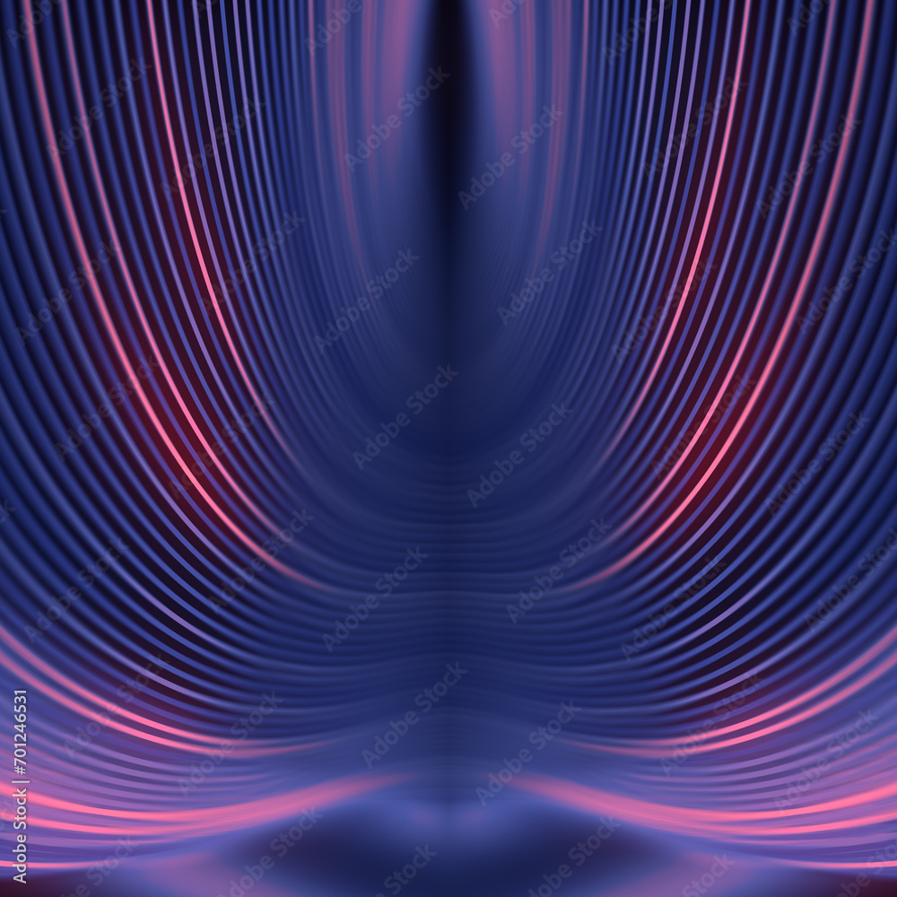 Poster A blue-pink abstract pattern of curved lines in the form of waves. 3d rendering digital illustration