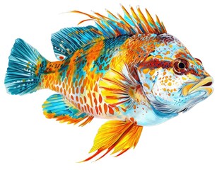 Vibrant Tropical Fish Illustration with Yellow and Blue Stripes