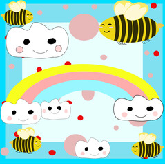 Bees and clouds, cartoon illustration vector  Kindergarten teaching media