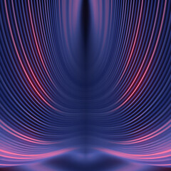 A blue-pink abstract pattern of curved lines in the form of waves. 3d rendering digital illustration