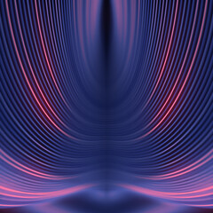 A blue-pink abstract pattern of curved lines in the form of waves. 3d rendering digital illustration