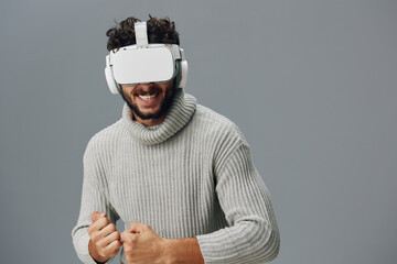 Man glasses innovation device virtual modern reality digital technology vr tech goggles
