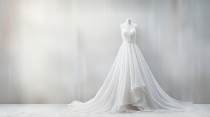 Wedding dress on minimalistic style background, bridal fashion store