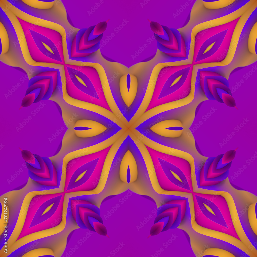 Poster The image is designed in purple and yellow color scheme with abstract stripe pattern. 3d rendering digital illustration