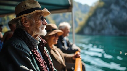 Obraz premium Elderly Group on Scenic River Cruise