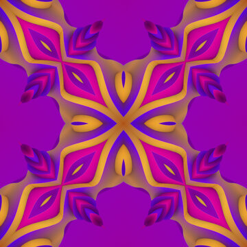 The image is designed in purple and yellow color scheme with abstract stripe pattern. 3d rendering digital illustration