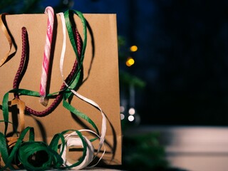 Christmas gift bag and ribbons 