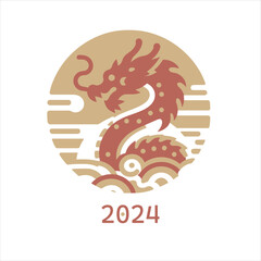 Naklejka premium vector japan dragon 2024 in red and gold color hand drawn