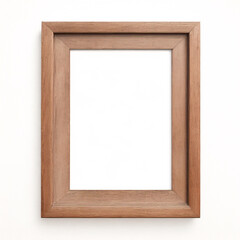 Fototapeta premium Fotomodell mit Holzrahmen an der Wand. Modell eines Bilderrahmens aus Holz. Horizontaler Rand mit Schatten. Leerer Fotorahmen A4 an der Hintergrundwand. Rand für Designdrucke, Poster und Gemälde. Vekt