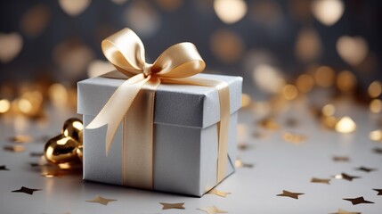 Obraz na płótnie Canvas Premium gift box tied with golden ribbon and bow
