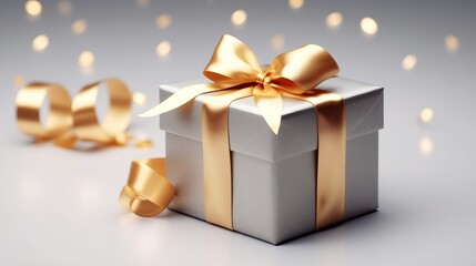 Obraz na płótnie Canvas Premium gift box tied with golden ribbon and bow