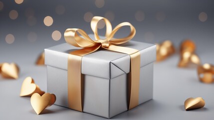 Fototapeta na wymiar Premium gift box tied with golden ribbon and bow