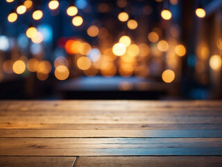Christmas lights on the wooden background