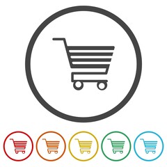 Shopping cart icon. Set icons in color circle buttons