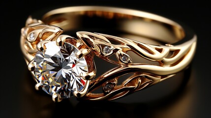 isolated gold traditional solitaire engagement diamond ring.
