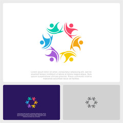 Fototapeta na wymiar Abstract People Colorful Logo Icon Design Minimal Style Illustration. Community Logo. 