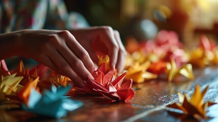 Fototapeta premium Close-up of Hands Doing Origami
