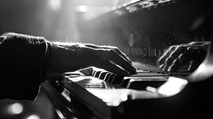Monochrome Hands on Piano Keys
