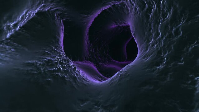 Abstract dark violet blue underground tunnel landscape animation.