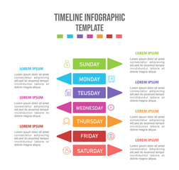 Horizontal timeline template, Timeline infographic. Weekly timeline infographic.