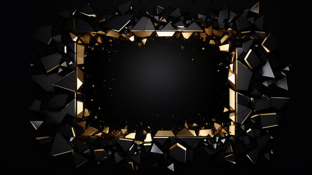 Gold frame on a dark background, mockup for presentations. AI Generated.