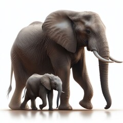 African elephant, elefante africano, Loxodonta Africana, pachyderm,  isolated White background