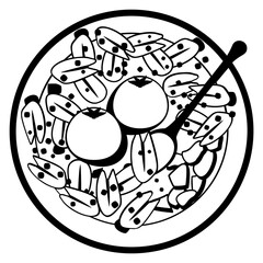 apple crisp with spoon vector icon design, delicious food symbol, authentic local dishes sign, domestic cuisine stock illustration, rhubarb and strawberry crumble, served with ice cream concept