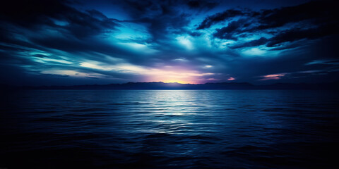 Obraz premium Dark sea surface with a dramatic cloudy sky above. Approaching storm. Generative AI