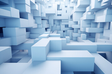 Beautiful futuristic Geometric background for your presentation. Textured intricate 3D wall in light blue and white tones. AI generated.