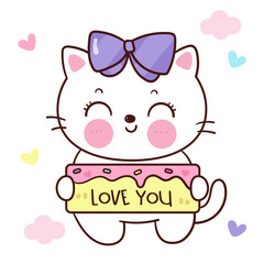 valentine cat with love you label kawaii kitten baby animal