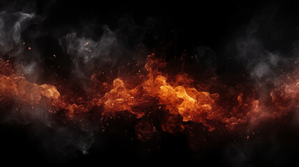 Fototapeta premium Fire embers particles over black background. Fire sparks background. Abstract dark glitter fire particles lights, Generative ai