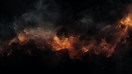 Fire embers particles over black background. Fire sparks background. Abstract dark glitter fire particles lights, Generative ai