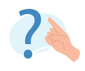 Hand Pointing at Question Mark. Unknown Choosing. Vector Flat Illustration.