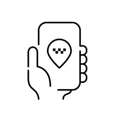 Obraz premium Online taxi reservation app. Hand holding smartphone. Pixel perfect, editable stroke icon